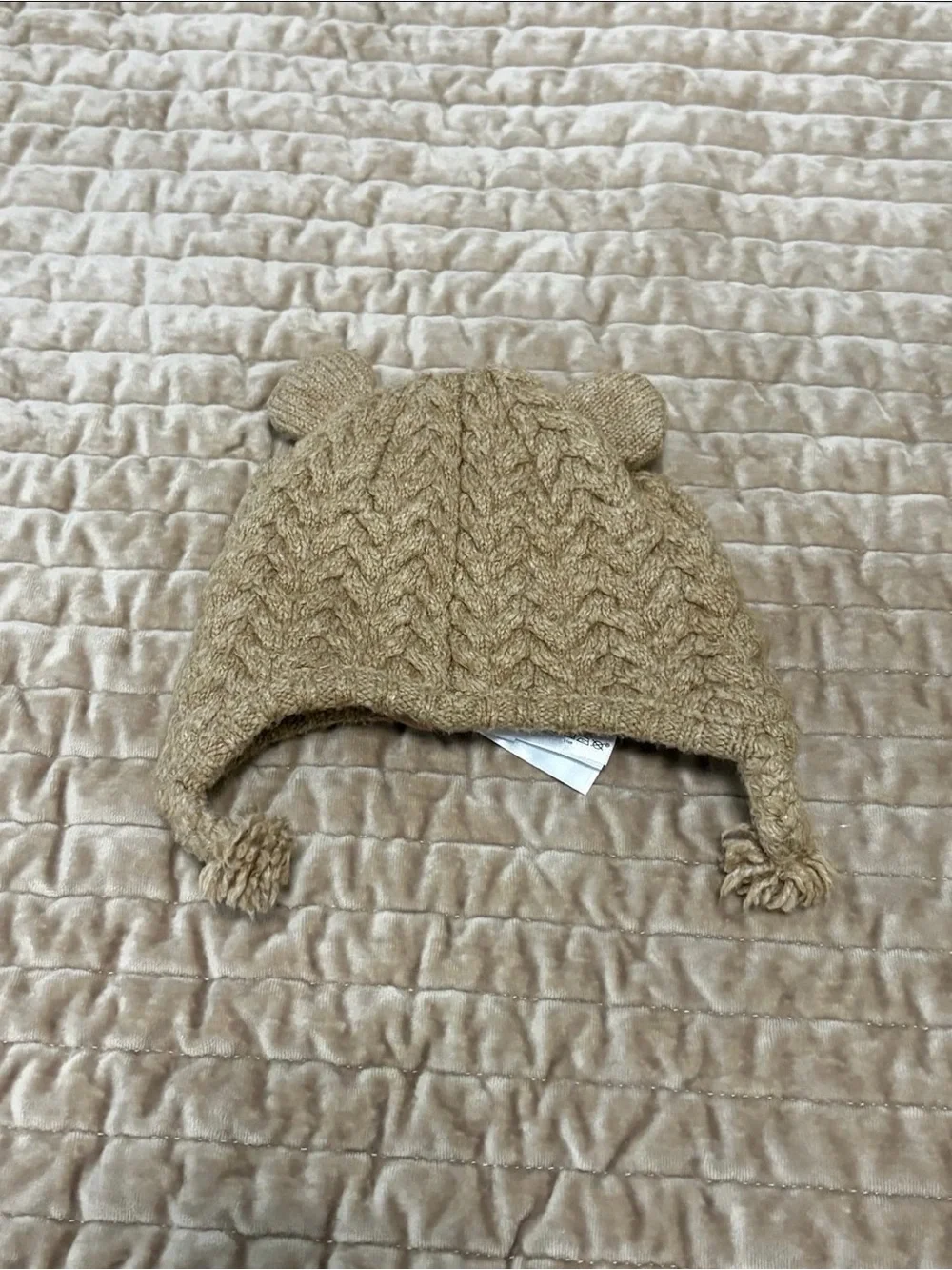 Janie and Jack Tan Knit Bear-Ear Beanie